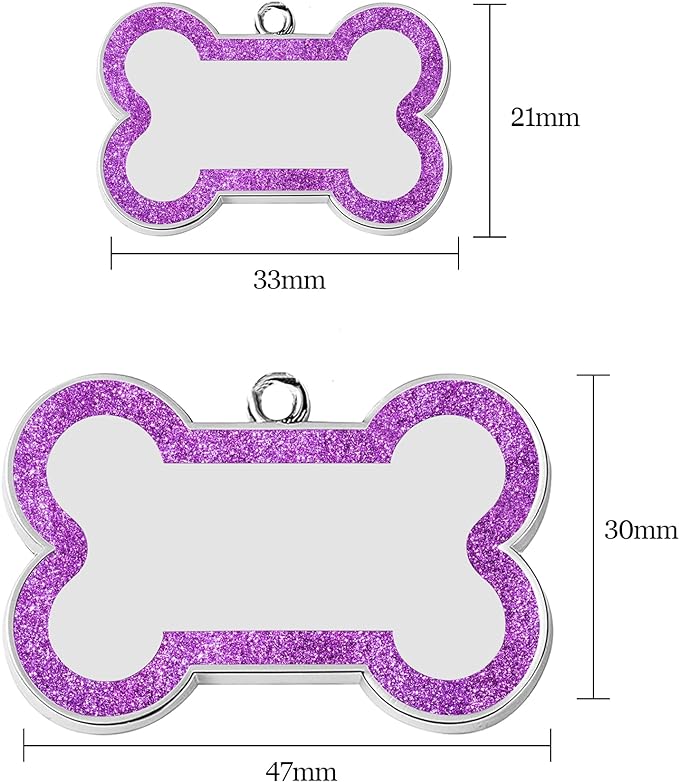 Dog Tags Personalized for Pets Dog Name Tags Personalized Dog Tag Engraved with Any Name & Text Custom Dog ID Tags Glitter Bone ID Tag for Puppy Cat (Pink S, Bone)