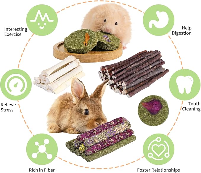 50-60 Pcs Rabbit Chew Toys, Guinea Pig, Hamster, Bunny Chew Toys, Sweet Bamboo, Apple Stick, Timothy Stick, Prevent Teeth Overgrowth, Clean Teeth