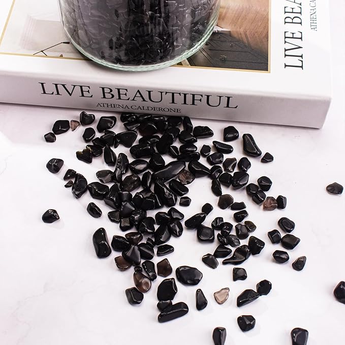 3 Lb Black Obsidian Crushed Stone Crystal Chips Bulk, Betta Fish Tank Gravel Rocks Irregular Shaped Marbles Pebbles for Aquarium, Vase Fillers, Succulent Plants Decor