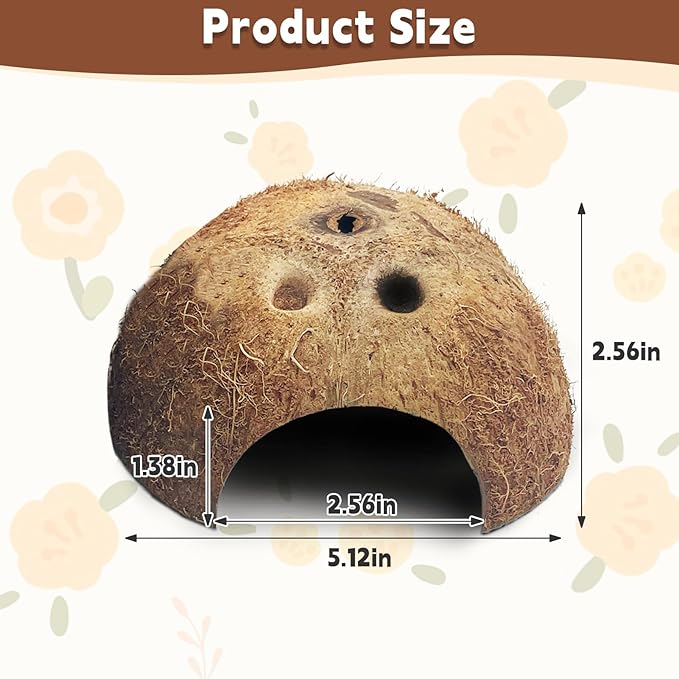 PINVNBY Natural Coconut Reptile Hideouts Lizard, Coco Hut Hermit Crab Hut Aquarium Fish Hide Cave for Small Reptile Crested Gecko Leopard Gecko Spider Snail Climber Toys (2 PCS Natural Surface)