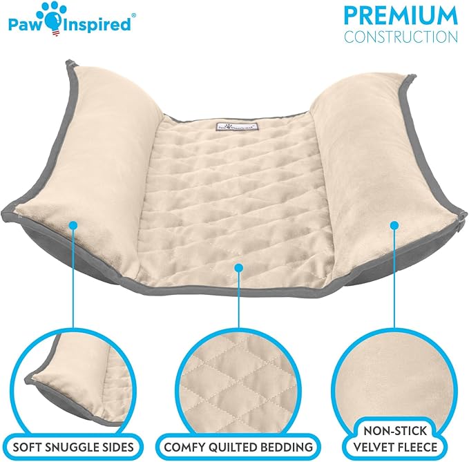 Paw Inspired Snuggle Bunny Bolster Bed for Rabbits, Cats, Dogs and Other Small Pets, Reversible Fleece Flop Bedding with Padded Sides (Gray/Beige)