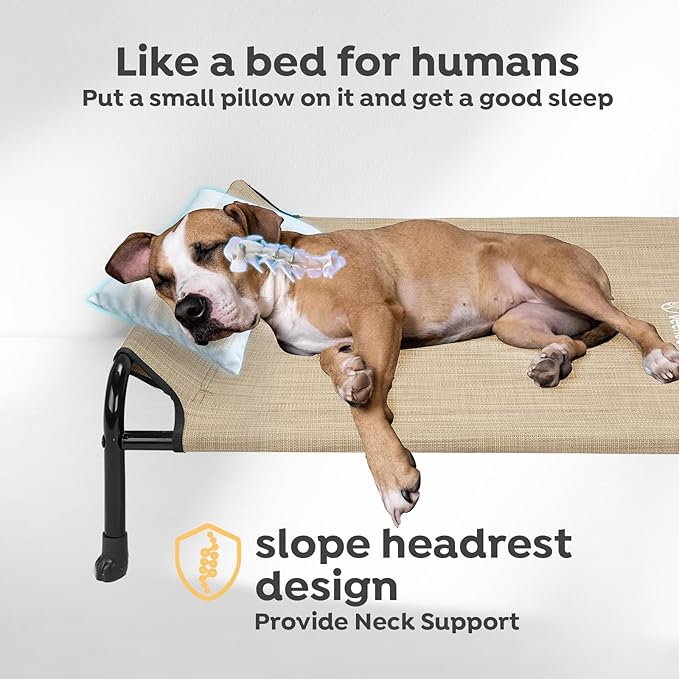 Veehoo Original Elevated Dog Cot - One-Sided Raised Headboard Cooling Pet Bed, Non-Slip & Breathable, L, CWC2417A