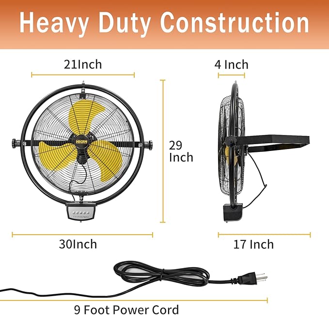 HiCFM 5000 CFM 20" Remote Control Wall Mount Fan, 3-Speed High Velocity Oscillating Wall Fans with Timer, Industrial Heavy Duty Wall-mounted Fan for Covered Patio, Gazebo, and Garage, UL Listed