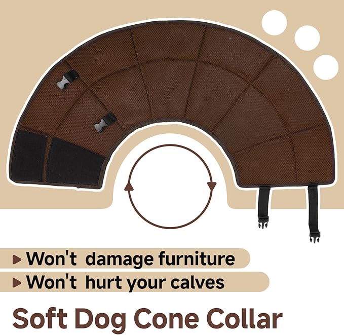 Dog Cone Collar L, Soft Cones for Large Medium Small Dogs,Adjustable Dog Cone Alternative to Stop Licking, Comfy Elizabethan Collar for After Surgery Wound Healing & Hot Spots Brown