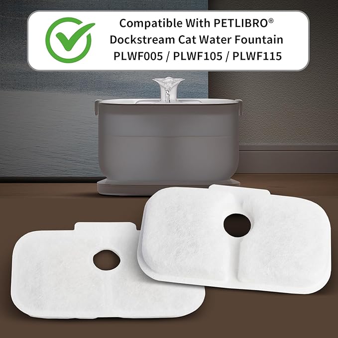 Cat Water Fountain Filter, 24 Pack Cat Fountain Filter Replacement with 24 Sponges Compatible With PETLIBRO® Dockstream Tomxcute Cat Water Fountain PLWF005 / PLWF105 / PLWF115 / PLWF305