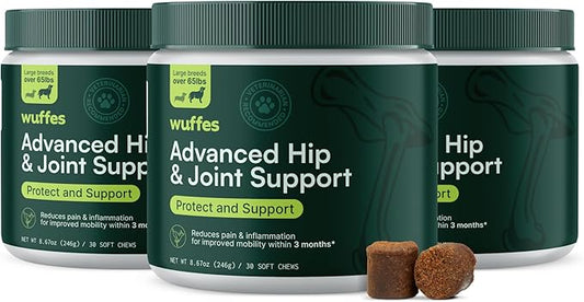 Wuffes Chewable Dog Hip & Joint Supplement - Glucosamine & Chondroitin Chews - Dog Joint Supplements & Vitamins - Extended Joint Care (Large Breed (Over 65 lbs), 90 Chews (Pack of 3))