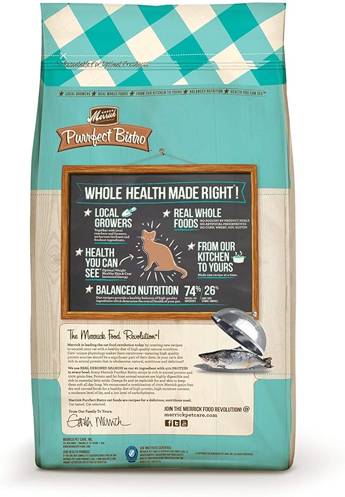 Merrick Purrfect Bistro Grain Free Natural Dry Cat Food For Adult Cats, Real Salmon And Sweet Potato Recipe - 12 lb. Bag