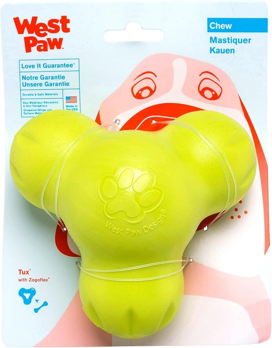 WEST PAW Zogoflex Tux Treat Dispensing Dog Chew Toy – Interactive Chewing Toy for Dogs – Dog Games for Aggressive Chewers, Fetch, Catch – Holds Kibble, Treats, Small 4", Granny Smith
