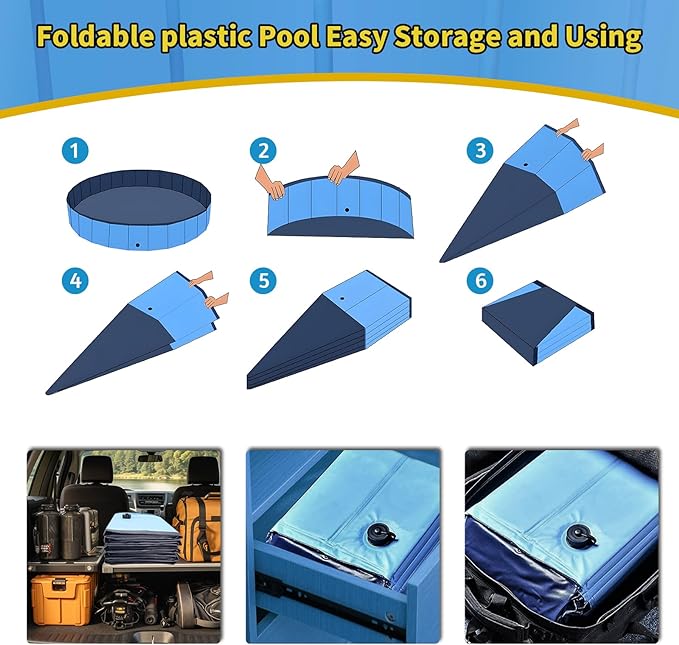 Foldable Dog Pool, 79" x 14" Large Kiddie Pool with Hard Plastic, Non-Slip Dog Bath Tub for Outdoor Backyard, Collapsible Dog Swimming Pool for Kids Dogs Pets (Blue)