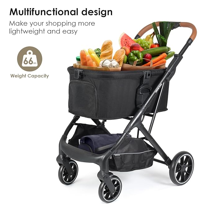 T6 Luxury Pet Stroller for Medium Dogs Up to 66lbs or 2 Small Pets – 3-in-1 Dog & Cat Stroller with Removable Carrier, Foldable & Lightweight (Black)