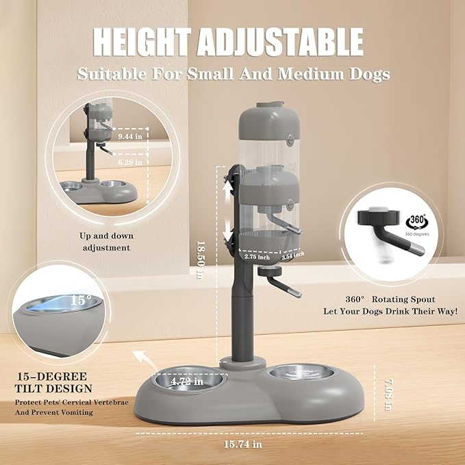 Puppy Bowls for Small Dogs,3 in 1 Dog Bowl Set with Puppy Water Bottle and 2 Food Grade Stainless Steel Bowls,15°Tilted Food and Water Bowl Set for Cats,Rabbits,Ferrets,Guineas