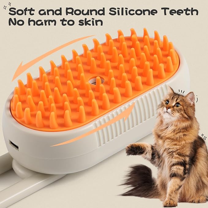 Cat Steam Brush, 3 in 1 Self Cleaning Steamy, Spray Silicone Massage Comb, Hair Removal Tool with Handle Multifunctional Grooming Brush for Cats Dogs