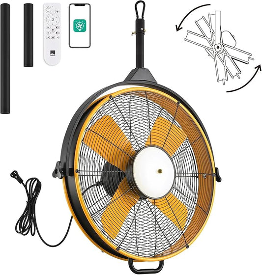 Orison 24.8'' Waterproof Outdoor Ceiling Fan, 6 Speed Ceiling Mounted Plug-In Cord Garage Fan with Remote&APP, 360-degree Manual Vertical Rotation, Hook hanging for Gazebo, Patio, Pergola (Yellow)