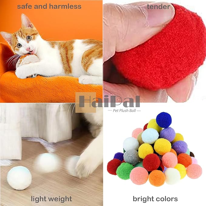 Cat Toy Balls, 20Pcs Premium Soft Pom Pom Balls for Kittens, 1,9'' Funny Interactive Cat Pompom Toys for Bored Indoor Cats Playing Plush Balls for Craft DIY Decorations, Cute Kitten Kitty Toys.