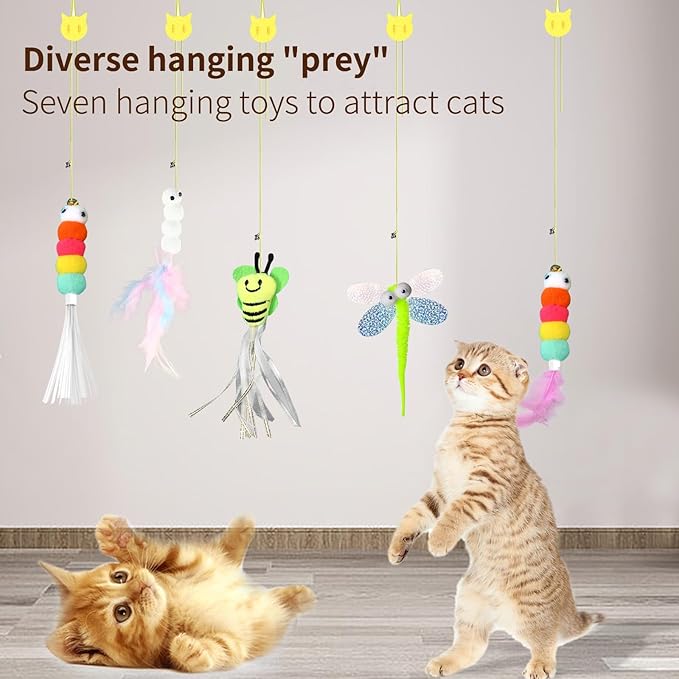 Kitten Toys 6 Pcs Interactive Feather Cat Toys, Cat Teaser Retractable Indoor Cat Toys Self Play Hanging Cat Toy,Cat Toy Indoor Kitten Play Chase Fun Exercise, Mental Physical Stimulation