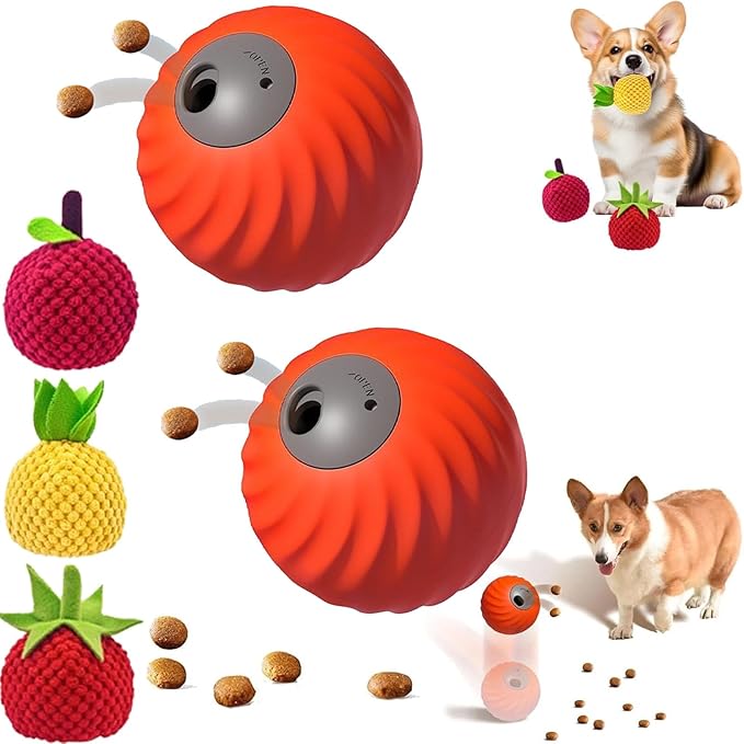 Zoomie Buddy 2.0, Zoomie Buddy for Dogs, 2 in 1 Smart Touch Interactive Dog Balls ＆ Pet Feeder, 2.83" Diameter, Suitable for Small/Medium Dogs, with Fruit Plush Cover (2*Orange, 3*Mix)
