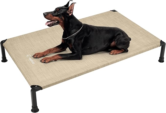 Veehoo Heavy Duty Elevated Dog Bed - Raised Dog Cot with Washable & Breathable Teslin Mesh, Non-Slip Silicon Feet, Cooling for Indoor or Outdoor, 47" x 29", Beige Coffee