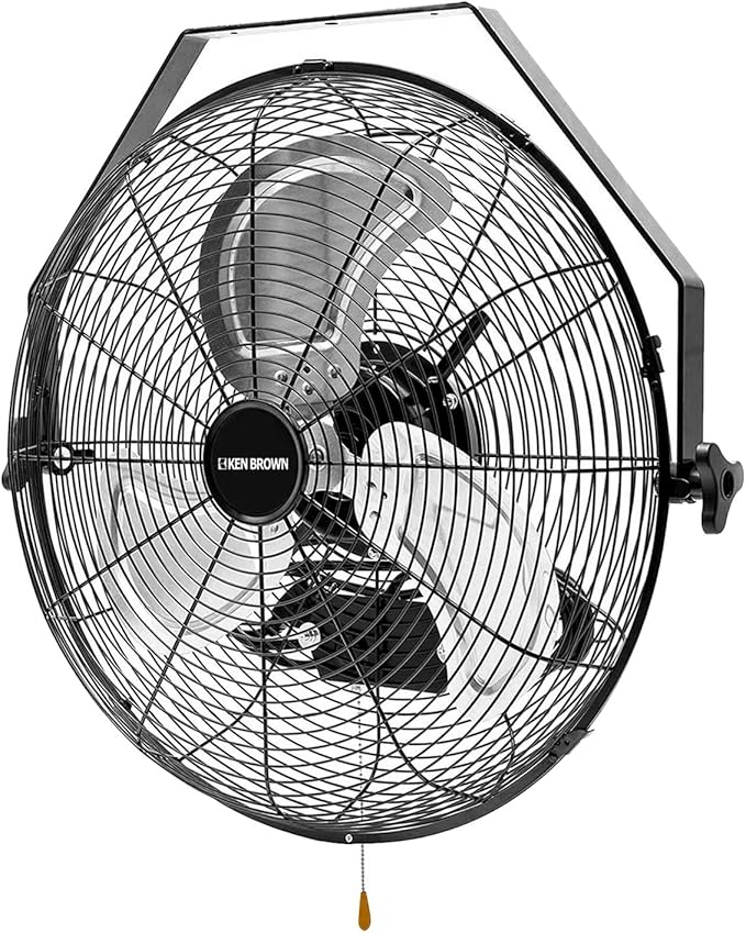 KEN BROWN 18 Inch Industrial Wall Mount Fan, 4300 CFM Metal Heavy Duty Fan, 3-Speeds High Velocity Oscillating Fans for Patios, Shop, Greenhouse, Garage, Commercial, Gazebo