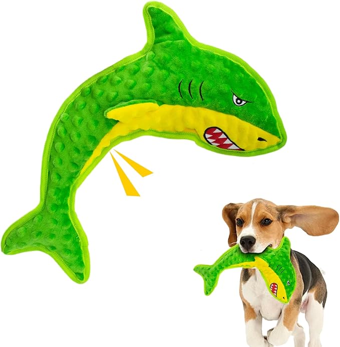 Squeaky Dog Toy No Stuffed Dog Toys,Green Shark Puppy Toys for Small Medium Large Breed pups Teething Interactive Toy to Keep Them Busy, Best Christmas Birthday Gift