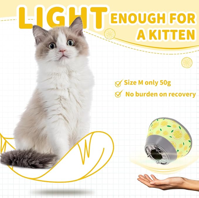 Cat Cone Collar Soft, Comfortable Cat Recovery Collar Pet Cone for Small Large Cats, Lightweight Elizabethan Collar for Cats Kittens After Surgery Prevent from Licking Wounds, Yellow, M