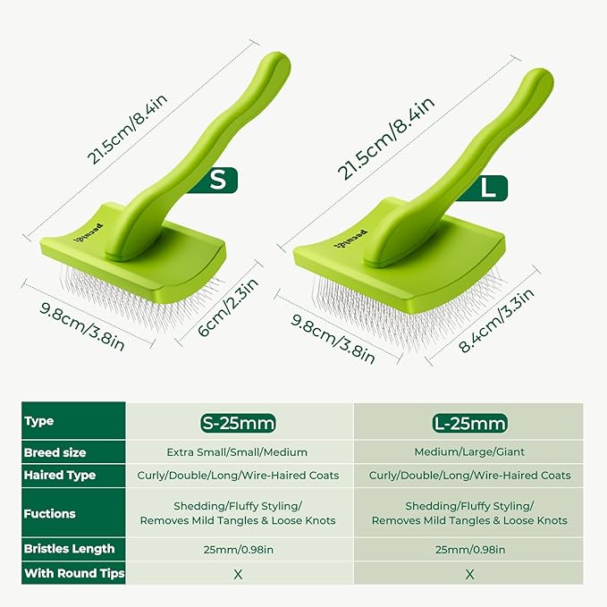 Pecute Slicker Brush for Dogs & Pet Comb, Professional Grooming Dog Brush for Goldendoodles, Poodles, Labradoodles, with Extra Long Soft Pins to Effectively Remove Tangles, Knots and Mats, 2PCS