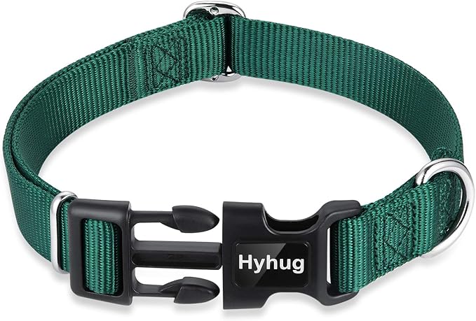 Hyhug Small Dog Collar Quick-Release Green| Heavy-Duty Nylon Puppy Collar, Adjustable & Durable Pet Supplies for Boy & Girl Dogs (Small, Dark Green)