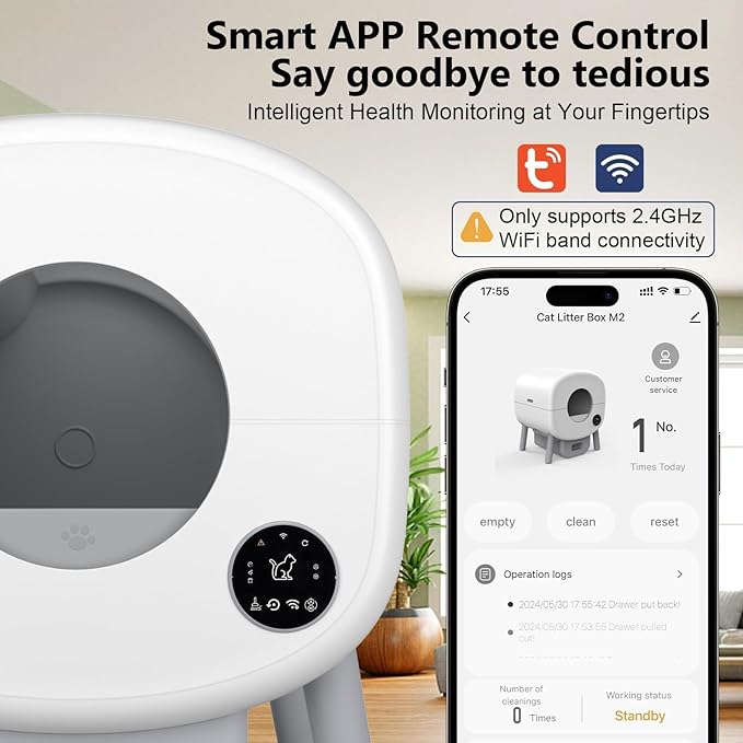 Cumrige Self Cleaning Litter Box, Large Capacity Automatic Cat Litter Box Self Cleaning for Cats, App Control,Safety Protection, 2 Roll Garbage Bags,White & Grey