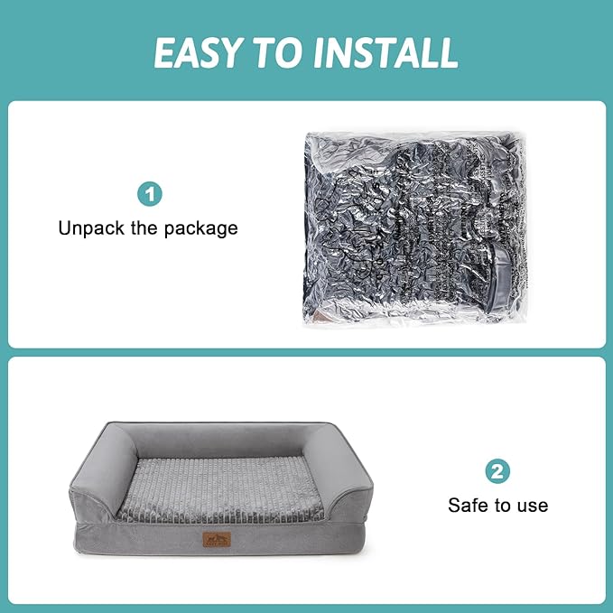 Orthopedic Dog Beds for Medium Size Dog, Pet Couch for Dog Cat, Supportive Foam Bolster Sofa with Waterproof Lining Cover, Anti-Slip, Comfort, Washable, 30x20x7.5 in, U Shape, Grey