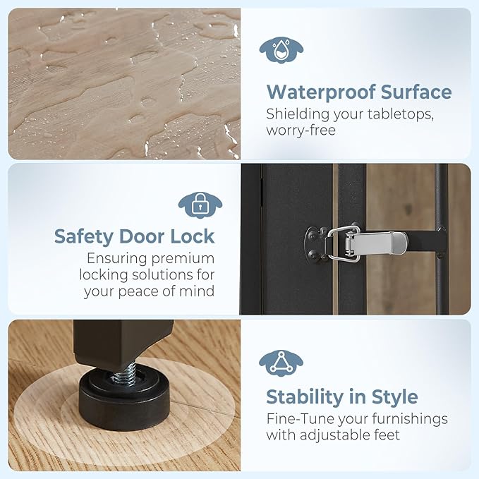 43'' Dog Crate Furniture with 3 Doors, XL Wooden Crate End Table, Heavy Duty Indoor Puppy Cage Kennel for Medium to Large Dogs, Multiple Units Can be Combined