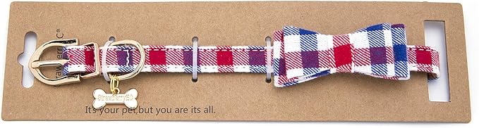 Puppy Collars for Small Dogs - StrawberryEC Adjustable Puppy Id Buckle Collar Leather. Cute Plaid Bowtie Blue Dog Collar (Bow-Blue-Grid)