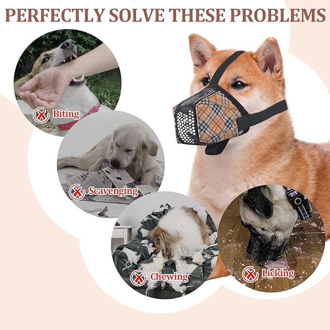 Dog Muzzle for Small Large Dogs - Soft Nylon Basket Muzzle with Adjustable Strap, Breathable Mesh Design Prevents Biting Chewing Licking Eating - Ideal for Training, Grooming & Vet Visits (Yellow, XL)