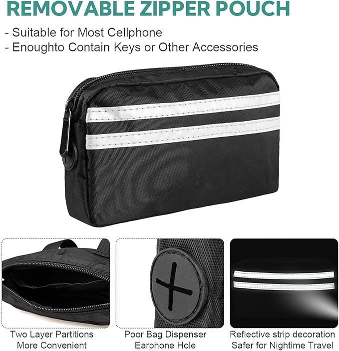 Hands Free Dog Leash with Pouch, Double Leash for Two Dogs, Retractable Bungee with Double Padded Handles, Waist Leash for Dog Walking, Running Leash for Dogs, Dog Walking Accessories