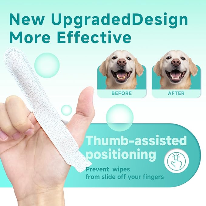 Pet Dental Finger Wipes for Dogs & Cats, Dog Teeth Cleaning Wipes Tooth Brushing Kit by Remove Plaque and Tartar & Freshens Breath Buildup No-Rinse Dog Finger Toothbrush Mint Flavor