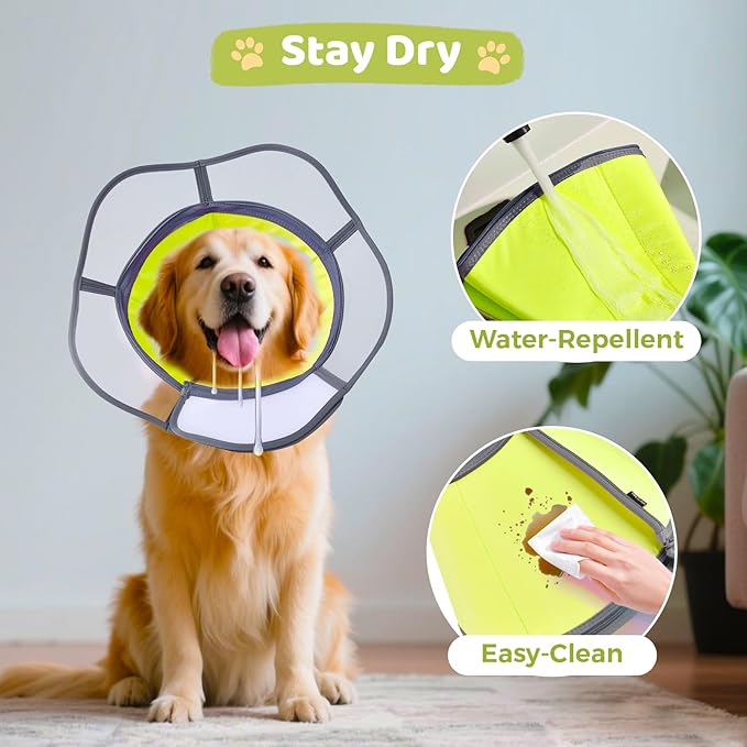 Soft Dog Cone Collar After Surgery Recovery,Adjustable E-Collar with Removable Shield,Lightweight,Breathable Anti-Licking Protective Cone for Large,Medium,Small Pets (Neon Green, XL (Neck:17''-22''))