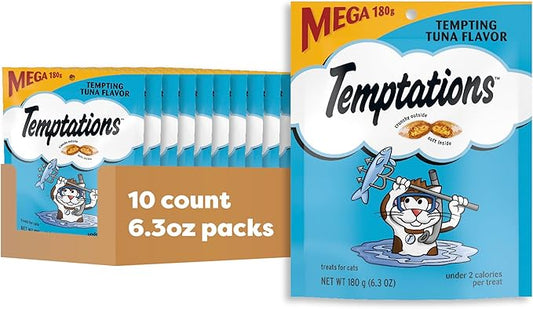 Temptations Classic Crunchy and Soft Cat Treats Tempting Tuna Flavor, 6.3 oz. Pouch (Pack of 10)