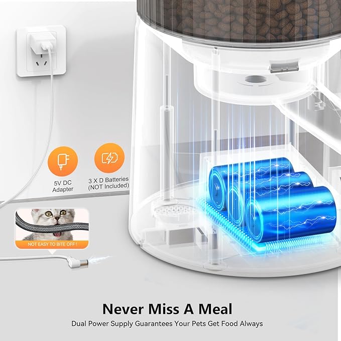 Automatic Cat Feeder: 4L Timed Cats Food Dispenser Programmable 1-6 Meal for Cat and Small Medium Dog- Auto Pet Feeder Dual Power Supply with Desiccant Bag& | Easy to Clean White