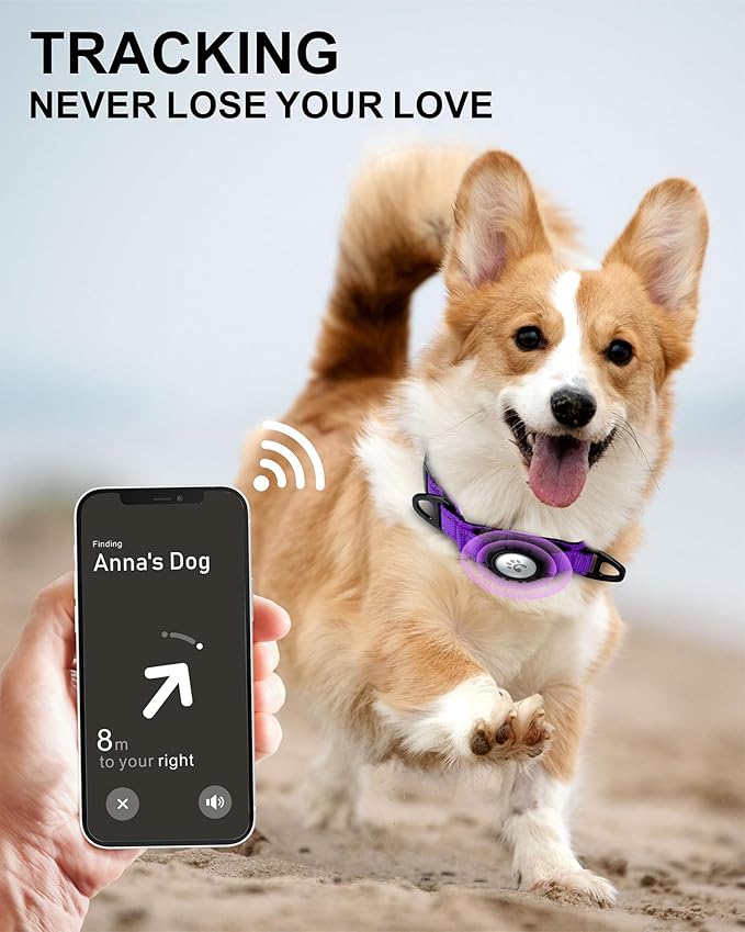 TagME Airtag Dog Collar,Waterproof Reflective Pet Collar with Airtag Holder,Soft Padded and Double D-Rings for Puppy,Purple