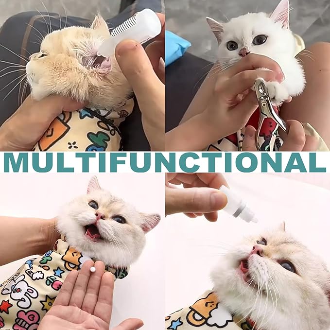 Cat Grooming Wrap, 2pcs [L+XL] Cat Restraint Wrap for Nail Clipping, Ear Cleaning, and Teeth Brushing, Self-Adherent, Anti-Bite, Anti-Scratch, Anti Scratch, Rabbit + Make-up
