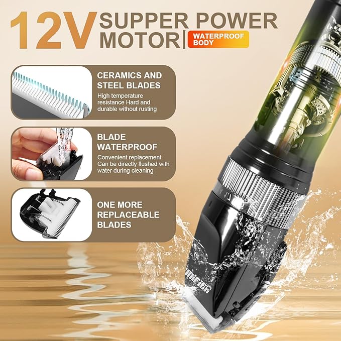 Professional Dog Grooming Clippers for Thick Coat - Dog Hair Trimmer for Grooming Kit- Sheep Shears for Thick Hair – Pet Grooming Clippers for Dogs, Cats, Sheeps, Horse (Black)