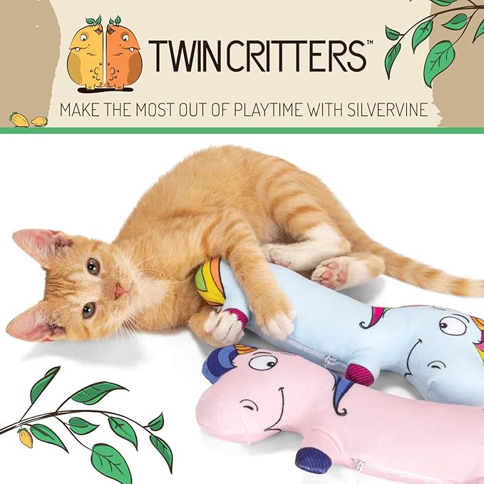 Silvervine Unicorn 2-Pack Organic Catnip Substitute Toys for Cats & Kittens | 100% All-Natural Wild Harvested | 2 Refillable Unicorn Kicker Cat Toys