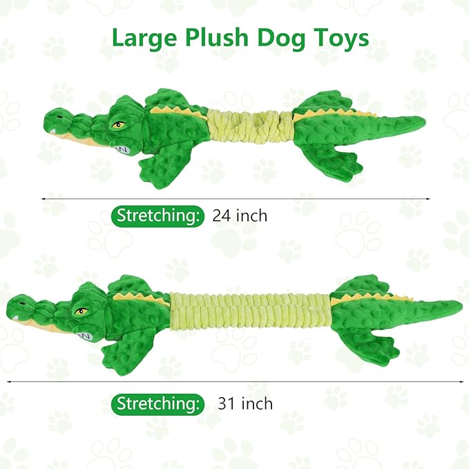 Large Squeaky Alligator Dog Toys, Interactive Puppy Toys with Crinkle Paper, Pull Tug of War Dog Toy, Plush Dog Chew Toys for Small, Medium, Large Breed