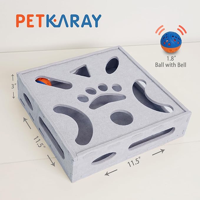 PETKARAY Felt Cat Puzzle Toy, Interactive Cat Toys for Indoor Cats, Interactive Maze for Kitten Felt Puzzle Box with Ball, Grey