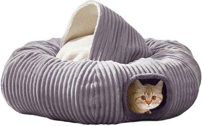 Large Cat Tunnel Bed for Indoor Cats,Cat Donut Tunnel Toy with Washable Circle Cushion,Blackout Tent, Multifunctional Playground Toys Hideplace for Kitty, Kitten, Rabbit,Ferret