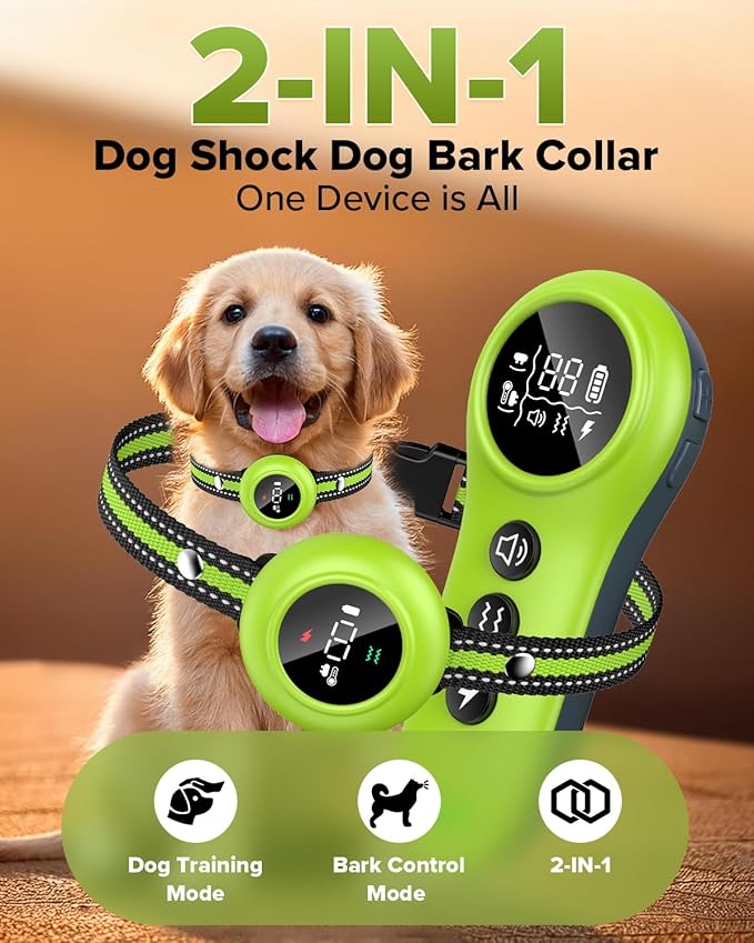 XDX 2-in-1 Dog Shock Collar & Bark Collar – 3300FT Dog Training Collar with Remote, Automatic Anti-Barking, 5 Adjustable Sensitivity Levels, IP67 Waterproof E-Collar for Small Medium Large Dogs