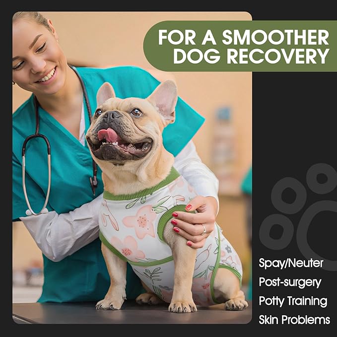 FUAMEY Dog Recovery Suit Male,Dogs Surgery Neuter Suits Puppy Spay Shirts for Female Protect Dog's Skin Anti Licking Abdominal Wounds Doggie Onesie Pet Bodysuit Alternative to Cone Rabbit Flower XXL