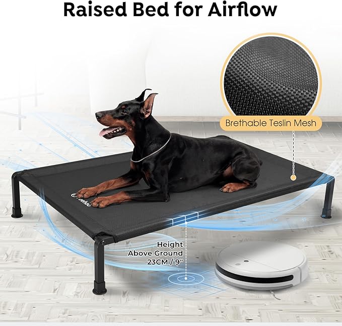 Veehoo Heavy Duty Elevated Dog Bed - Raised Bed with Washable Teslin Mesh, Non-Slip Feet, Cooling Cot, Indoor/Outdoor Use, 47" x 29", Black