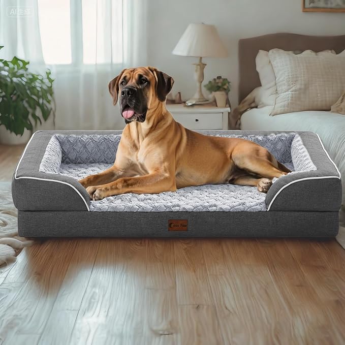Orthopedic Dog Beds Waterproof, Memory Foam Large Sized Dogs Beds with Sides, Non-Slip Bottom and Egg-Crate Foam Big Dog Beds with Removable Washable Cover(Large,Dark Grey)