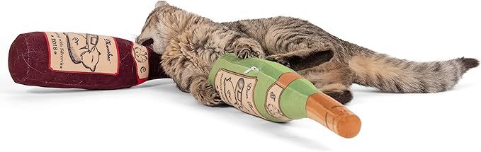 KittiLush 2-Pack Organic Silvervine Catnip Substitute Toys for Cats & Kittens | 100% All-Natural Wild Harvested Silvervine | 2 Refillable Wine Bottle Kicker Cat Toys