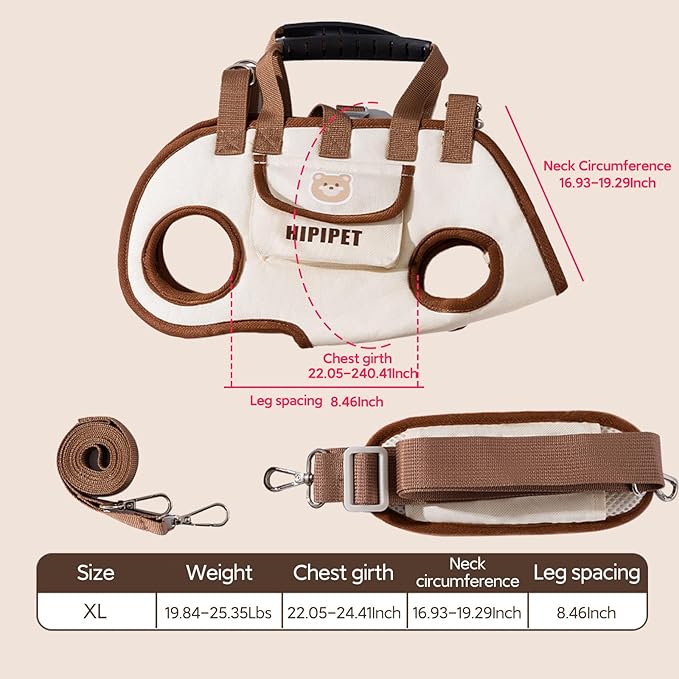 Portable Breathable Pet Carrier Sling & Backpack for Dogs & Cats, Adjustable Full-Body Harness with Traction Leash, Crossbody & Car-Friendly (XL)