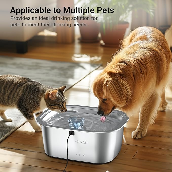 Stainless Steel Dog Water Fountain,3 Gallon Large Pet Water Fountains for Dogs and Cats, 11L /386oz Dog Water Bowl Dispenser w/Filter Drinking Bowls Indoor, Cat Founatin Quiet Pump, Easy to Use